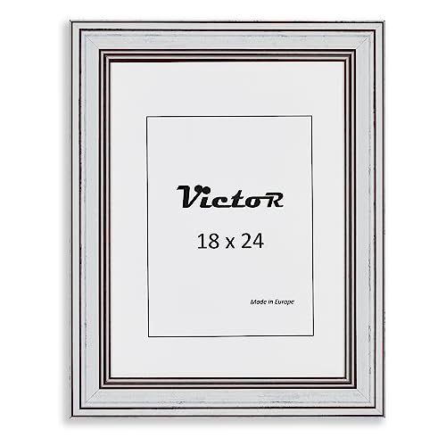 VictoR Bilderrahmen Goya in Weiß in 18x24 cm - Leiste: 31x19mm - Bilderrahmen Vintage mit bruchsicherem Acrylglas - Bilderrahmen 18x24 Weiß - Bilderrahmen Weiß 18x24 von VictoR