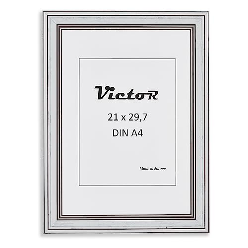VictoR Bilderrahmen Goya in Weiß in 21x30 cm (A4) - Leiste: 31x19mm - Bilderrahmen Vintage mit bruchsicherem Acrylglas - Bilderrahmen A4 Weiß - Bilderrahmen Weiß 20x30 von VictoR