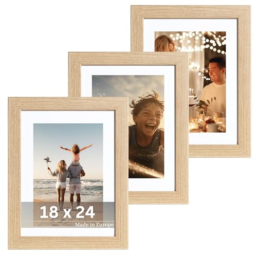 VictoR Bilderrahmen Passepartout Richter Beige 3er Set in 18x24 cm mit 13x18cm Passepartout - Bilderrahmen Holz - Leiste: 25x20mm - Bilderrahmen Set Beige 18x24 von VictoR