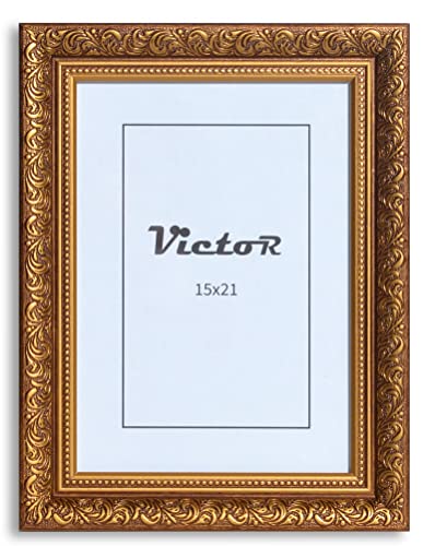 VictoR Vintage Bilderrahmen „Rubens“ in 15x21 cm (A5) Braun Gold - Leiste: 30x20mm - Echtglas - Bilderrahmen Barock - Antik - Bilderrahmen 15x21 Vintage - Bilderrahmen A5 Vintage von VictoR