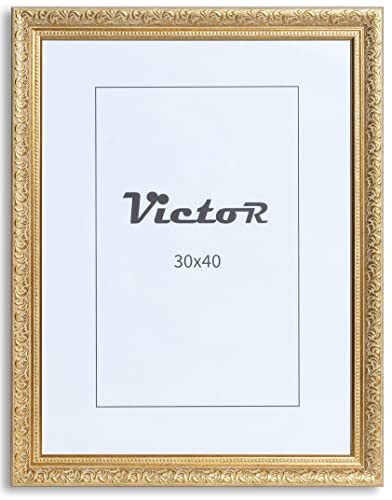 VictoR Vintage Bilderrahmen „Rubens“ in 30x40 cm (A3) Gold Grün - Leiste: 30x20mm - Echtglas - Bilderrahmen Barock - Antik - Bilderrahmen 30x40 Vintage - Bilderrahmen A3 Gold von VictoR