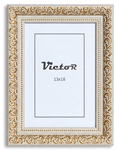 VictoR Vintage Bilderrahmen „Rubens“ in 13x18 cm Gold Beige - Leiste: 30x20mm - Echtglas - Bilderrahmen Barock - Antik - Bilderrahmen 13x18 Gold von VictoR
