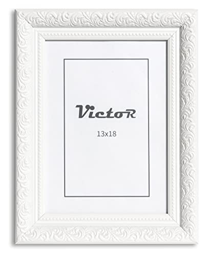 VictoR Vintage Bilderrahmen „Rubens“ in 13x18 cm Weiß - Leiste: 30x20mm - Echtglas - Bilderrahmen Barock - Antik - Bilderrahmen 13x18 Weiß von VictoR