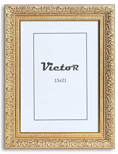 VictoR Vintage Bilderrahmen „Rubens“ in 15x21 cm (A5) Gold Grün - Leiste: 30x20mm - Echtglas - Bilderrahmen Barock - Antik - Bilderrahmen 15x21 Gold - Bilderrahmen A5 Vintage von VictoR