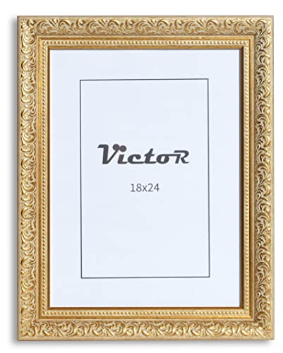 VictoR Vintage Bilderrahmen „Rubens“ in 18x24 cm Gold Grün - Leiste: 30x20mm - Echtglas - Bilderrahmen Barock - Antik - Bilderrahmen 18x24 Gold von VictoR