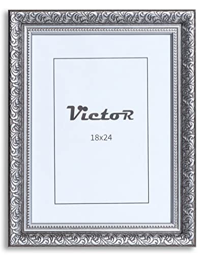 VictoR Vintage Bilderrahmen „Rubens“ in 18x24 cm Schwarz Silber - Leiste: 30x20mm - Echtglas - Bilderrahmen Barock - Antik - Bilderrahmen 18x24 Schwarz von VictoR