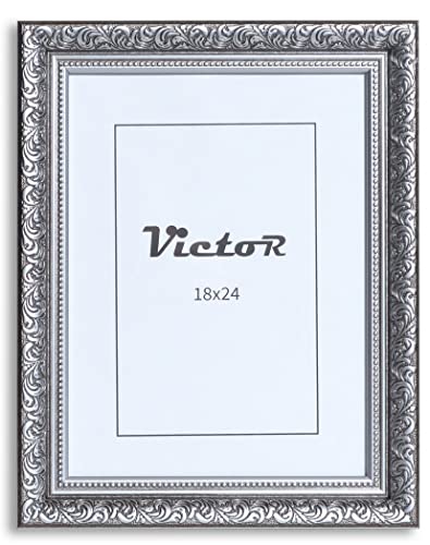 VictoR Vintage Bilderrahmen „Rubens“ in 18x24 cm Schwarz Silber - Leiste: 30x20mm - Echtglas - Fotorahmen Barock - Antik - Bilderrahmen 18x24 Schwarz von VictoR