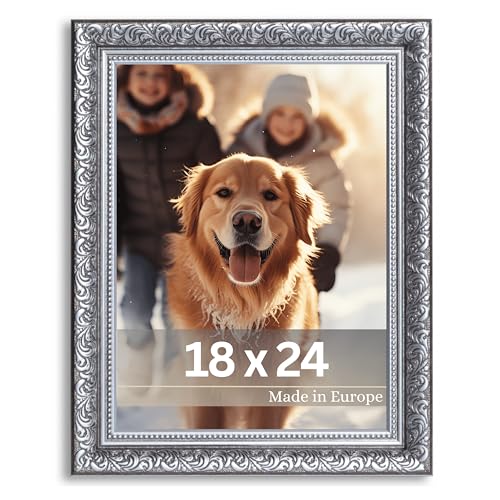 VictoR Vintage Bilderrahmen „Rubens“ in 18x24 cm Schwarz Silber - Leiste: 30x20mm - Echtglas - Fotorahmen Barock - Antik - Bilderrahmen 18x24 Schwarz von VictoR