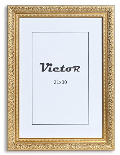 VictoR Vintage Bilderrahmen „Rubens“ in 21x30 cm (A4) Gold Grün - Leiste: 30x20mm - Echtglas - Bilderrahmen Barock - Antik - Bilderrahmen 20x30 Vintage - Bilderrahmen A4 Gold von VictoR