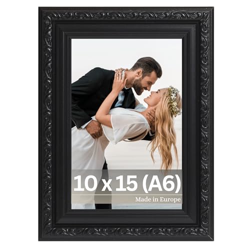 VictoR antiker - kunstvoller Fotorahmen „Chagall“ in Schwarz - 10x15 cm (A6) Deko Bilderrahmen Vintage - geeignet für Urkunden - Zeugnisse - Bilderrahmen Schwarz 10x15 - Barock von VictoR