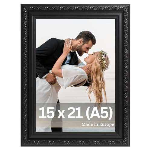 VictoR antiker - kunstvoller Fotorahmen „Chagall“ in Schwarz - 15x21 cm (A5) Deko Bilderrahmen Vintage - geeignet für Urkunden - Zeugnisse - Bilderrahmen Schwarz 15x21 - Barock von VictoR