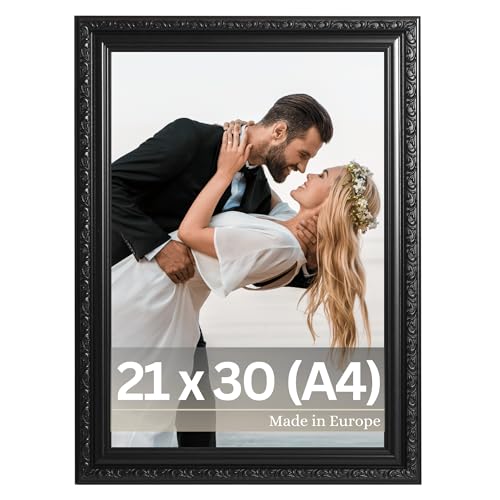 VictoR antiker - kunstvoller Fotorahmen „Chagall“ in Schwarz - 21x30 cm (A4) Deko Bilderrahmen 20x30 Vintage - geeignet für Urkunden - Zeugnisse - Bilderrahmen Schwarz A4 - Barock von VictoR