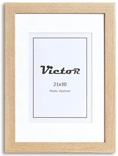 VictoR Bilderrahmen Passepartout Richter Beige in 21x30 cm (A4) mit 15x21 (A5) Passepartout - Bilderrahmen Holz - Leiste: 25x20mm - Bilderrahmen A4 Beige von VictoR