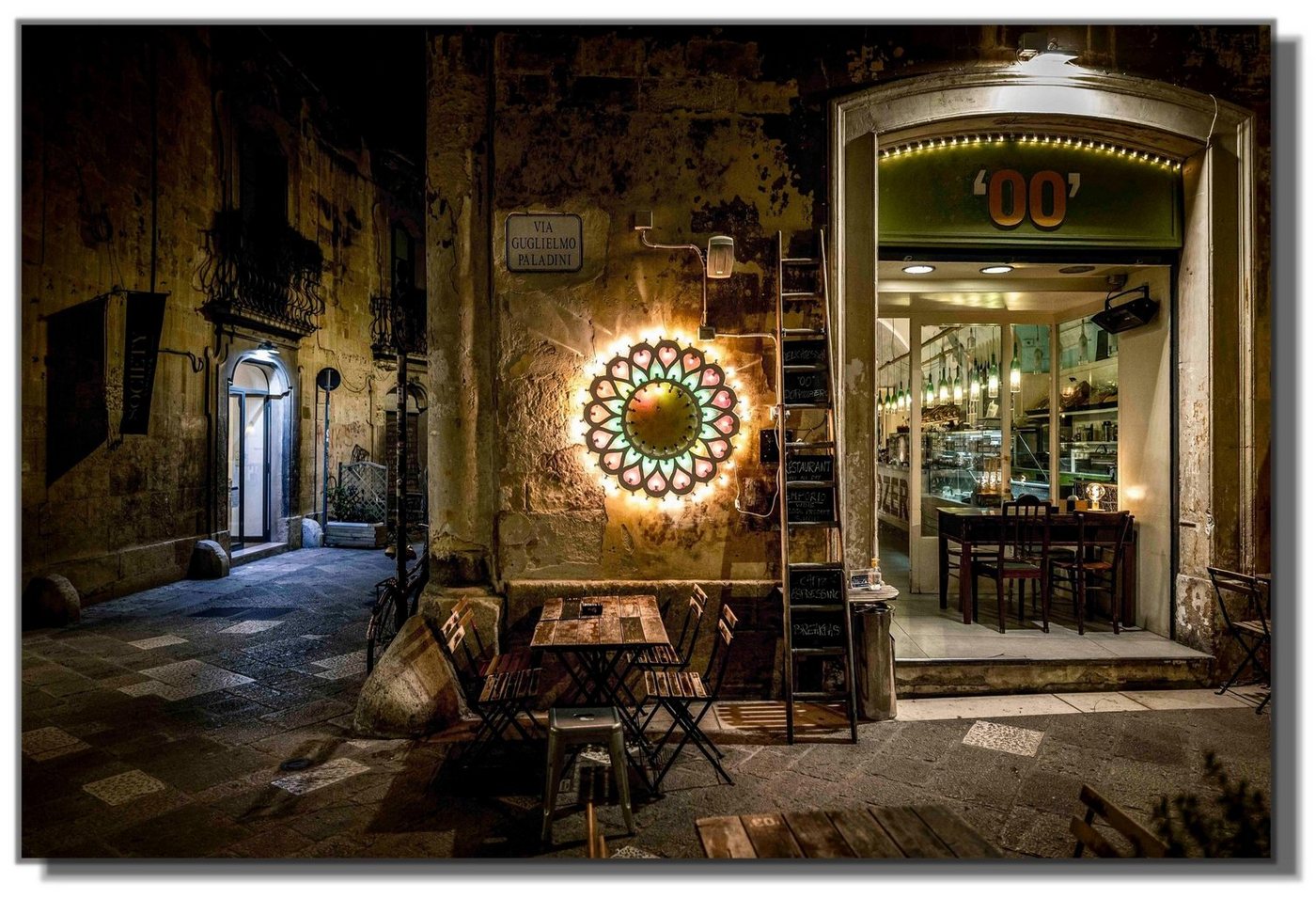 Victor (Zenith) Acrylglasbild Acrylglasbild \"Ein Licht in der Nacht\" - Größe: 30 x 45 cm, Städte, in 30x45cm, Glasbilder Italien Cafe, Wanddeko von Victor (Zenith)