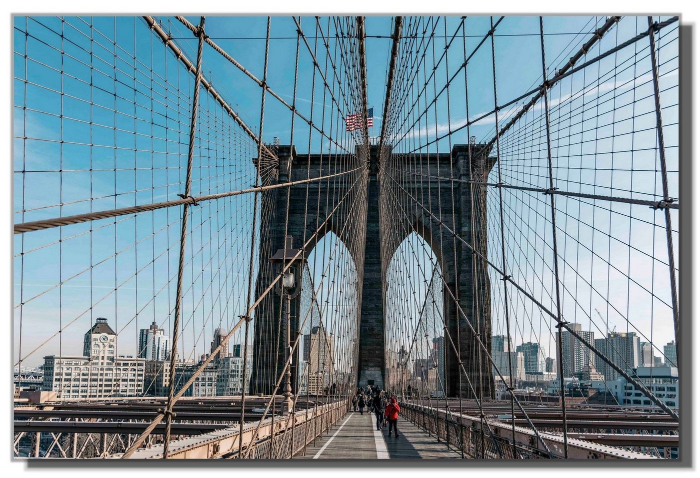 Victor (Zenith) Acrylglasbild Flag over Brooklyn Bridge, Städte, In 40 x 60 cm, Städte, Bilder New York, Glasbilder Brücke von Victor (Zenith)