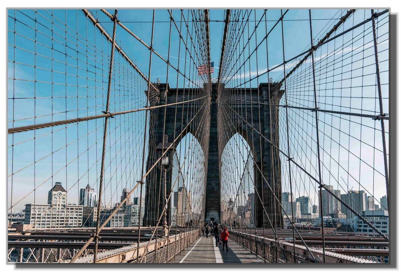 Victor (Zenith) Acrylglasbild Flag over Brooklyn Bridge, Städte, In 60 x 60 cm, Städte, Bilder New York, Glasbilder Brücke von Victor (Zenith)