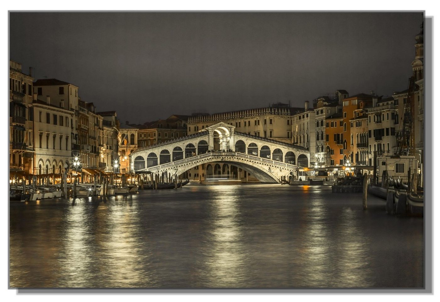 Victor (Zenith) Acrylglasbild Rialto Brücke bei Nacht, Städte, in 80x120 cm, Wandbilder Brücke, Glasbilder Stadt von Victor (Zenith)