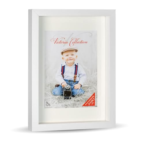 Klassischer 3D Bilderrahmen zum Befüllen - Tiefer Objektrahmen für 10x21 cm Fotos mit Passepartout & für 21x29,7 cm Fotos ohne Passepartout | Geeignet für Tisch & Wand, Hoch- & Querformat von Victoria Collection