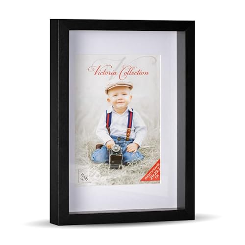 Klassischer 3D Bilderrahmen zum Befüllen - Tiefer Objektrahmen für 10x21 cm Fotos mit Passepartout & für 21x29,7 cm Fotos ohne Passepartout | Geeignet für Tisch & Wand, Hoch- & Querformat von Victoria Collection