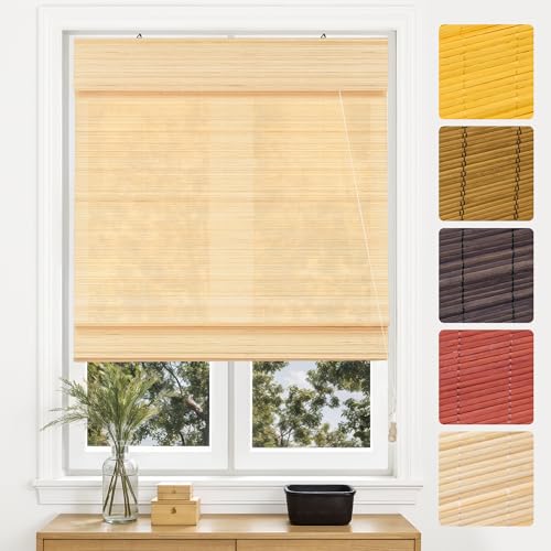 Victoria M. Bambus Raffrollo Sonnenschutz Sichtschutz Rollo Seitenzugrollo, für Fenster und Türen, Blickdicht, 40 x 130 cm, Natur von Victoria M.