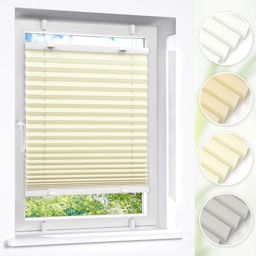 Victoria M. Easyfix Plissee Faltrollo ohne Bohren Plisseeanlage Klemmfix mit Klemmträger für Fenster und Türen, Größe: 115 x 150 cm, Farbe: Creme von Victoria M.