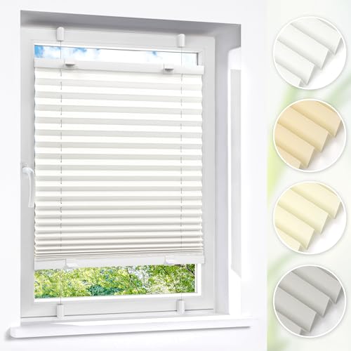 Victoria M. Easyfix Plissee Faltrollo ohne Bohren Plisseeanlage Klemmfix mit Klemmträger für Fenster und Türen, Größe: 95 x 150 cm, Farbe: Weiss von Victoria M.