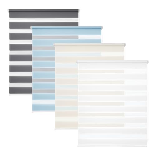 Victoria M. Zevra Doppelrollo Duorollo, Klemmrollo ohne Bohren, Lichtdurchlässige/Verdunkelnde Streifen, für Fenster und Türen, 55 x 230 cm, Dunkelgrau von Victoria M.