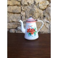 Vintage Emailleware Kaffeekanne Florales Design von VictoriaGrayFR