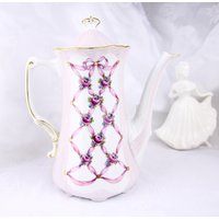 Handbemalte Porzellan Kaffeekanne Rose & Schleife Design von VictoriaSnowCrown