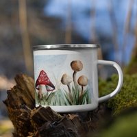 Pilz Emaille Tasse, Wald Aquarell Becher 12Oz, Camping Natur Liebhaber Geschenk, Cottagecore Ästhetik, Outdoor von VictoriaVirginiaArt