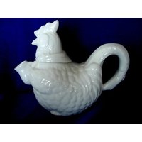 Sammler Vintage Cordon Bleu Henne/Hahn Huhn Weiße Keramik Teekanne - Nachlass Artikel von VictoriasAtticUS