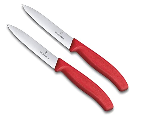 Victorinox 2-tlg Gemüsemesser Set Swiss Classic Rot – 10 cm ohne Wellenschliff – Tomatenmesser von Victorinox