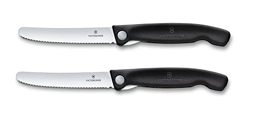 Victorinox 2-tlg Swiss Classic Faltbares Gemüsemesser/Tafelmesser Set, Wellenschliff schwarz von Victorinox