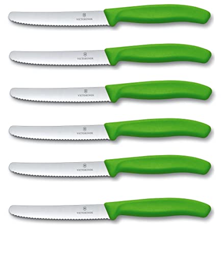 Victorinox 6 Stück Tafelmesser - Küchenmesser - Brötchenmesser Swiss Classic mit Wellenschliff - Swiss Made - Grün von Victorinox