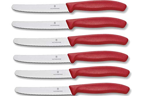 Victorinox 6 Stück Tafelmesser - Küchenmesser - Brötchenmesser Swiss Classic mit Wellenschliff - Swiss Made - Rot von Victorinox