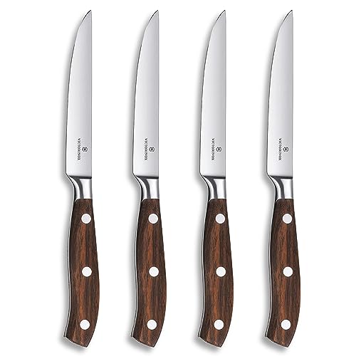 Victorinox, Grand Maître, Profi Steakmesser-Set, 4-teilig, Extra Scharfe Klinge, gerader Schliff, 12 cm, Edler Holzgriff, Rostfreier Stahl, braun von Victorinox