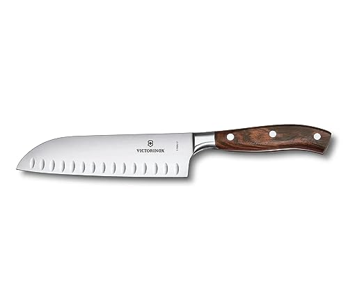 Victorinox, Grand Maître, Profi Santokumesser, Extra Scharfe Klinge, Kullenschliff, 17 cm, Edler Holzgriff, Rostfreier Stahl, braun von Victorinox