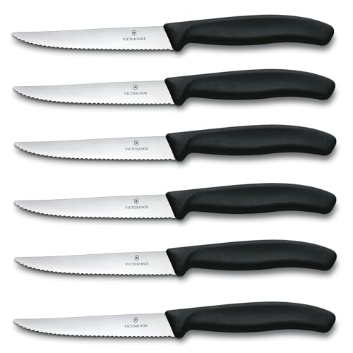 Victorinox, Swiss Classic, Profi Steakmesser-Set, 6-teilig, Extra Scharfe Klinge, Wellenschliff, 11 cm, Robuster Kunststoffgriff, Rostfreier Stahl, schwarz von Victorinox