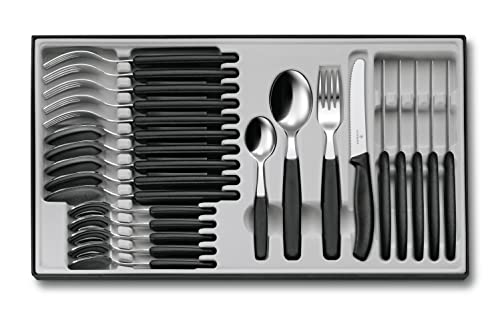 Victorinox, Swiss Classic, Profi Tafelbesteck, 24-teilig, Extra Scharfe Klinge, Wellenschliff, 11 cm, Robuster Kunststoffgriff, Rostfreier Stahl, schwarz von Victorinox