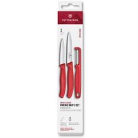3 VICTORINOX Küchenmesser + Sparschäler Swiss Classic silber, rot glatt von Victorinox