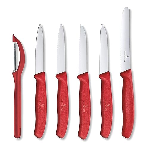 Victorinox, Swiss Classic, Profi Gemüsemesser Set, 6-teilig, Extra Scharf, Robuster Kunststoffgriff, Swiss Made, rot von Victorinox