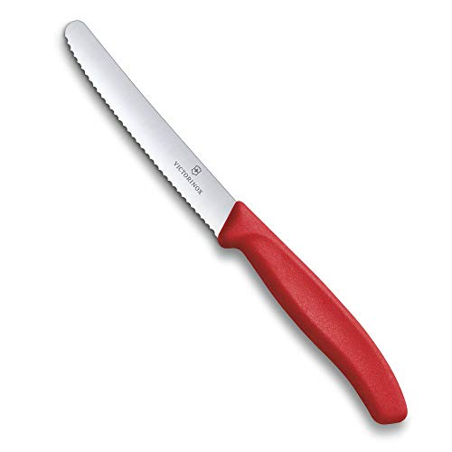 Victorinox, 6.7831, Swiss Classic, Tomaten- und Tafelmesser, Extra scharfe Klinge, mit Wellenschliff, robuster Kunststoff-Griff, Rot, Made in Switzerland, Spülmaschinengeeignet von Victorinox