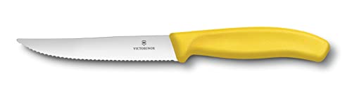 Victorinox, 6.7936.12L8, Swiss Classic, Steak- und Pizzamesser, Extra scharfe Klinge, mit Wellenschliff, robuster Kunststoff-Griff, Gelb, Made in Switzerland, Spülmaschinengeeignet von Victorinox