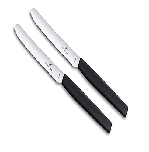 Victorinox 2 Stück Tafelmesser - Tomatenmesser Swiss Modern mit Wellenschliff rostfrei - Swiss Made - Schwarz von Victorinox