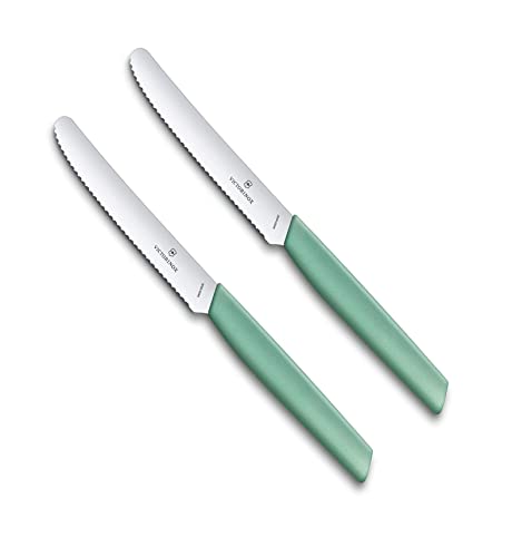 Victorinox 2 Stück Tafelmesser - Tomatenmesser Swiss Modern mit Wellenschliff rostfrei - Swiss Made - mint-green/Grün von Victorinox