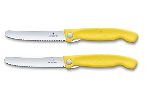 Victorinox 2-tlg Swiss Classic Faltbares Gemüsemesser/Tafelmesser Set, Wellenschliff gelb von Victorinox