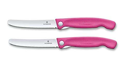 Victorinox 2-tlg Swiss Classic Faltbares Gemüsemesser/Tafelmesser Set, Wellenschliff pink von Victorinox