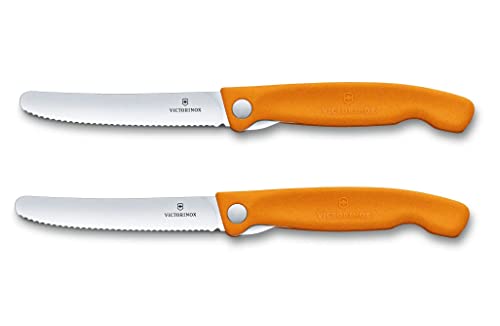 Victorinox 2-tlg Swiss Classic Faltbares Gemüsemesser/Tafelmesser Set, Wellenschliff orange von Victorinox