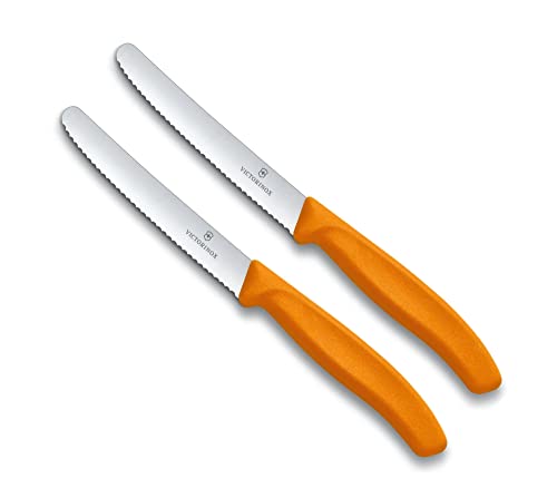 Victorinox 2 Stück Tafelmesser - Tomatenmesser Swiss Classic mit Wellenschliff rostfrei - Swiss Made - Orange von Victorinox