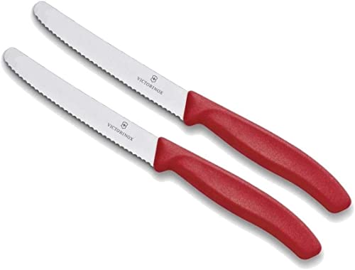 Victorinox 2 Stück Tafelmesser - Tomatenmesser Swiss Classic mit Wellenschliff rostfrei - Swiss Made - Rot von Victorinox